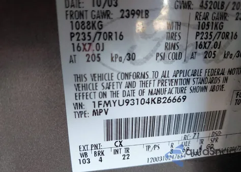 2004 Ford Escape Xlt z USA, uszkodzony, nr VIN 1FMYU93104KB26669